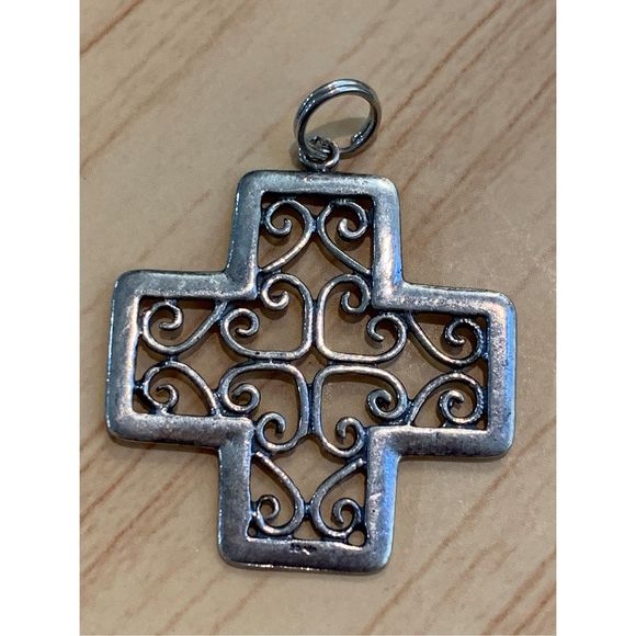 .925 Cross with Ironworks Design Sterling Silver Jewelry Charm - Picture 1 of 3